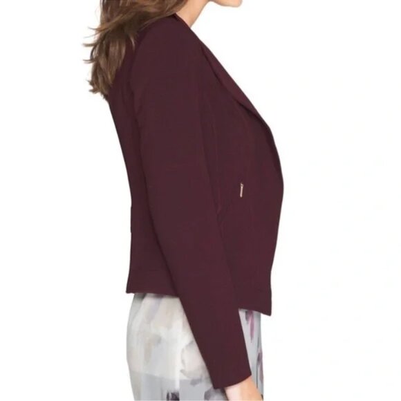 White House Black Market WHBM Shoulder Blazer Moto Jacket Maroon Burgundy 2 - Picture 4 of 5